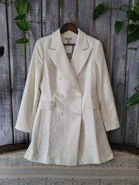 H&M Cream Tweed Double-Breasted Blazer Dress 12 NWT